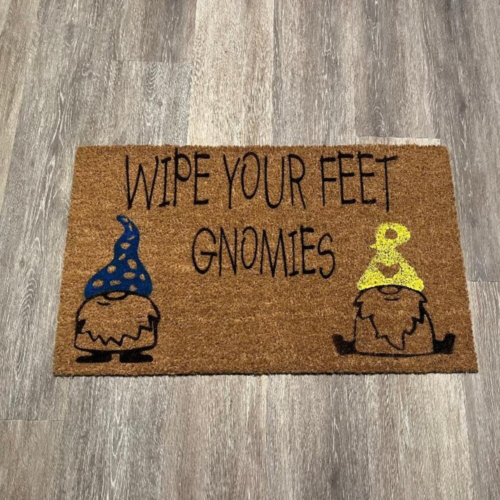Wipe your feet Gnomies decorative coir doormat